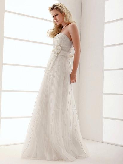 Elegant Sheath Wedding Dresses Strapless Organza Sleeveless Bridal Gowns On Sale_7