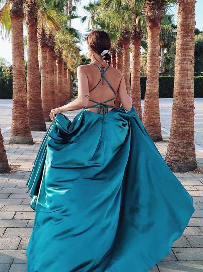 Strapless blue high split shiny simple elegant prom dress_2
