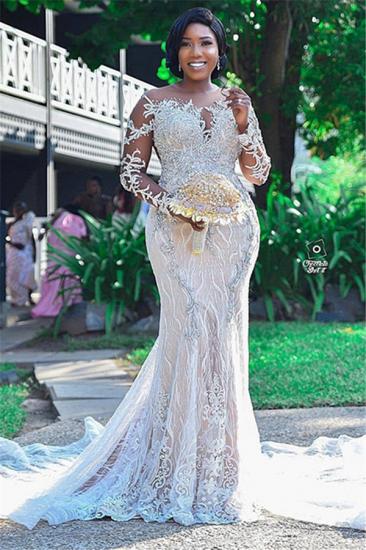 Lace Appliques Mermaid Wedding Dress| Long Sleeve Plus Size Bridal Dresses_1