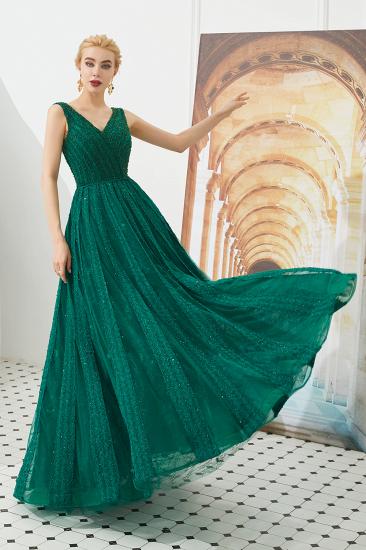 Harriet | Glänzendes Smaragdgrün Sexy Abendkleid mit V-Ausschnitt und Princess-Linie und tiefem Rücken und Falten_8