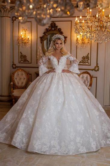 Elegant Sweetheart Long Sleeve Ball Gown Lace Wedding Gowns Bridal Dresses_1