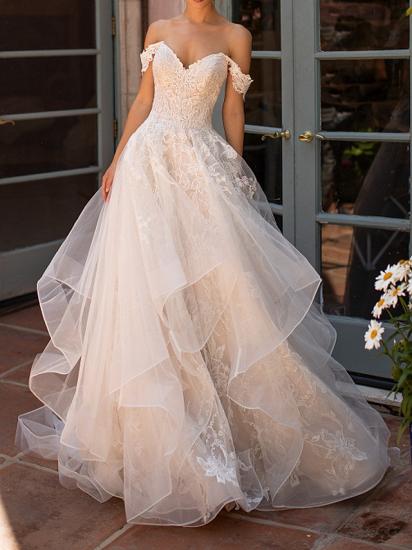 Off The Shoulder Tulle Appliques Ruffles Wedding Dresses Long