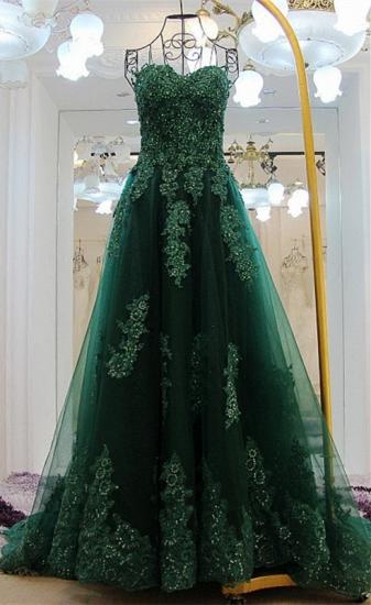 Elegant Lace Sequins Evening Dresses 2022 A-line Court Train Dark Green Party Dress_2