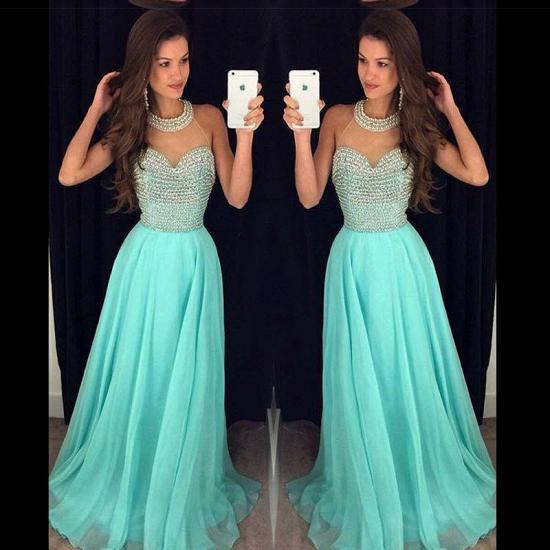 A-line Halter Chiffon Prom Dress With Beading Crystals A-line Open Back Evening Gowns_3