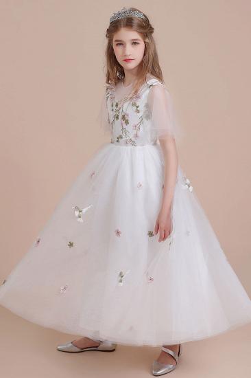 Lovely Embroidered Tulle Flower Girl Dress | Short Sleeve Little Girls Pegeant Dress Online_7