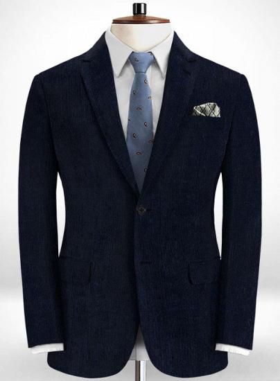 Handsome Dark Blue Corduroy Suit | Two Piece Suit_2