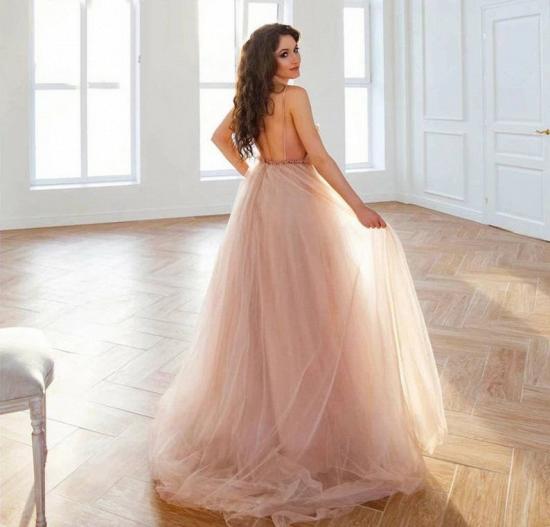 Elegant A-line Wedding Dress Tulle Floral Pattern Deep V-Neck Sleeveless Long Dress for Bride_3