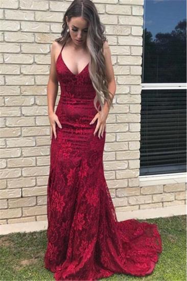 Burgundy Sheath Lace Evening Dresses | Spaghetti Straps Sexy Prom Dresses 2022_2