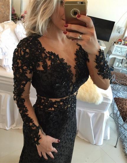 Black Long Sleeve Sequined Lace Evening Dress Popular Open Back Sweep Train Special Occasion Dresses_5