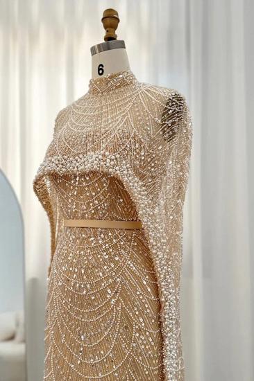 Luxus-Perlen-Meerjungfrau-Abendkleid aus Dubai mit Cape-Ärmeln, bodenlanges Partykleid aus Seequin_6