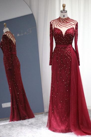 Sparkly Burgundy Long Sleeve Mermaid Prom Dresses Luxus Evening Gowns