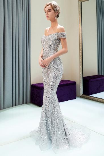 MAUDE | Mermaid Off-the-shoulder Long Sequins Silver Evening Gowns_8