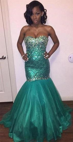 2022 Sparkly Sequins Prom Dresses Jade Mermaid Tulle Evening Dress with Crystals