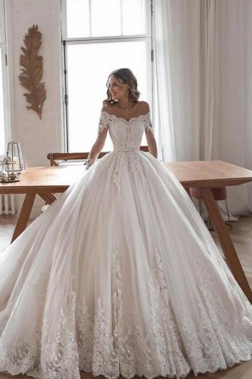Gorgeous Of Shoulder Lace Tulle Aline Garden Wedding Gown Cathedral Train_1
