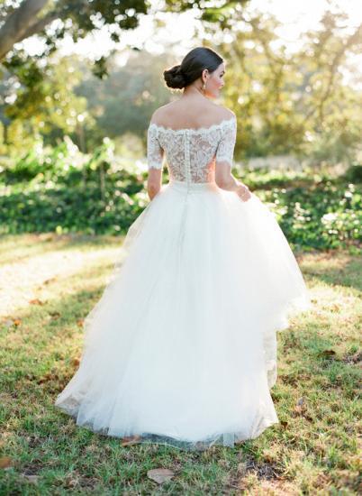 New Arrival Bateau Short Sleeve Lace Wedding Dresses A-Line Tulle Plus Size Bridal Gown_2