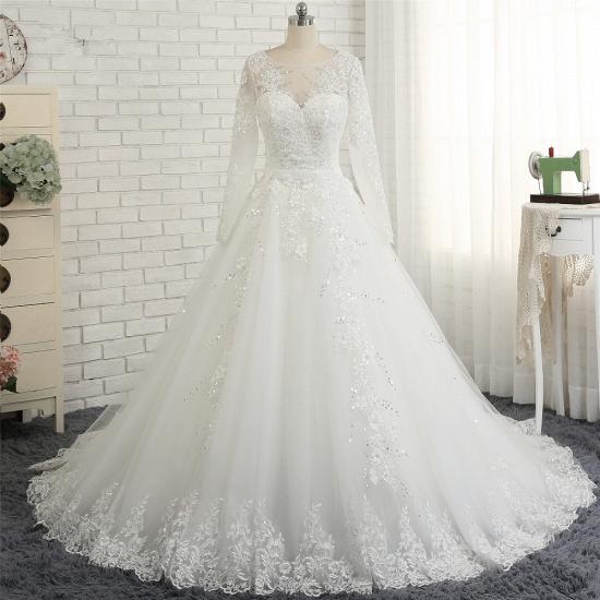 TsClothzone Modest Jewel Longsleeves White Wedding Dresses A-line Tulle Ruffles Bridal Gowns On Sale_7