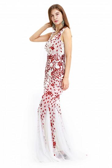 Elegant Deep V-neck Mermaid Evening Dress with Ruby Beads | Long Floor length Formal Dress_5