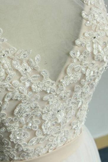 Chic Straps ärmellose Applikationen Brautkleid | Weiße Brautkleider in A-Linie aus Tüll_8