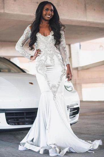 Long Sleeve Evening Gowns Lace Appliques Floor Length Prom Dress
