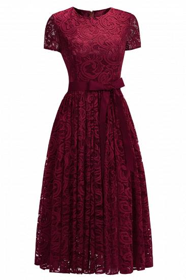 Short Sleeves Seath Red Lace Dresses with Ribbon Bow_5
