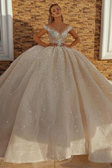 Off the Shoulder Crystal Princess Ball Gown Sequins Bridal Gowns