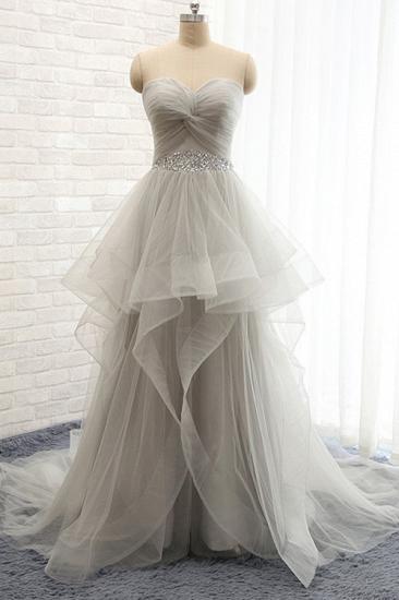 Ruffles Sweetheart Organza Prom Dress Beading Belt Grey Evening Gowns 2022_1