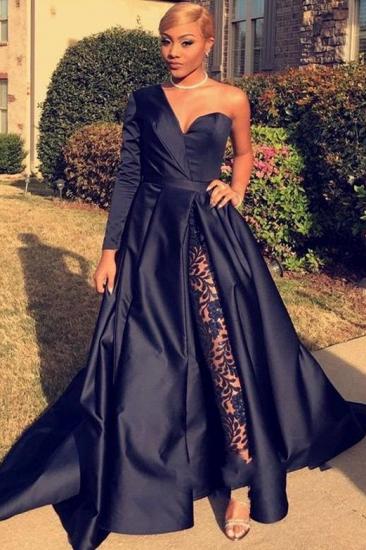 Sexy Asymmetric One Shoulder Satin Prom Dress|Special Style Floor Length Party Dress With Lace Trousers