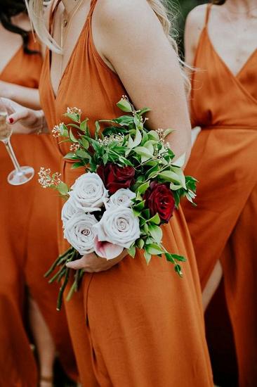 Sexy Brautjungfernkleid aus orangefarbenem Chiffon mit geteiltem V-Ausschnitt_2