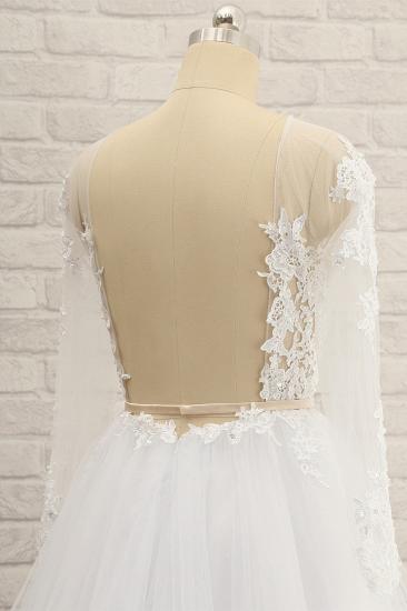 TsClothzone Affordable White Tulle Ruffles Lace Wedding Dresses Jewel Longsleeves Bridal Gowns With Appliques On Sale_6