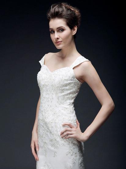 Affordable Mermaid Off Shoulder Wedding Dress Organza Short Sleeve Bridal Gowns with Sweep Train_5