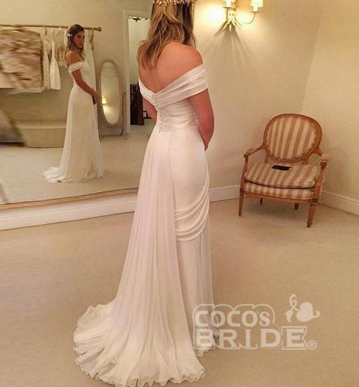 A-Line Off-the-Shoulder Wedding Dress Chiffon Long Beach Bridal Gowns On Sale_2