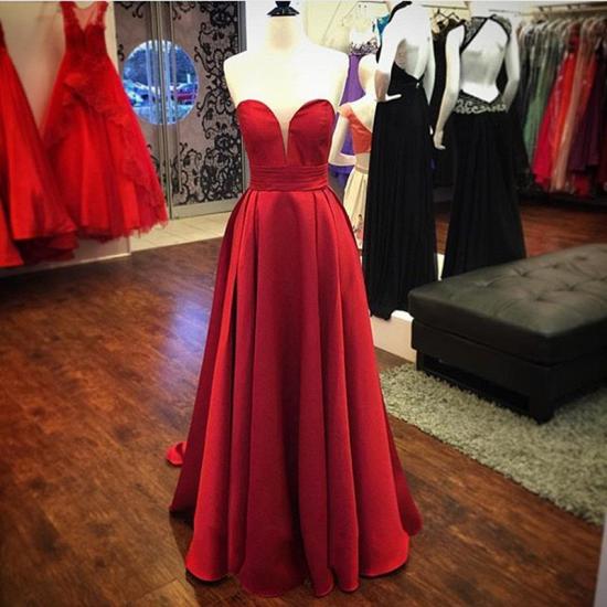Red Satin Sweetheart 2022 Evening Gowns Long A-line Elegant Cheap Prom Dress_3