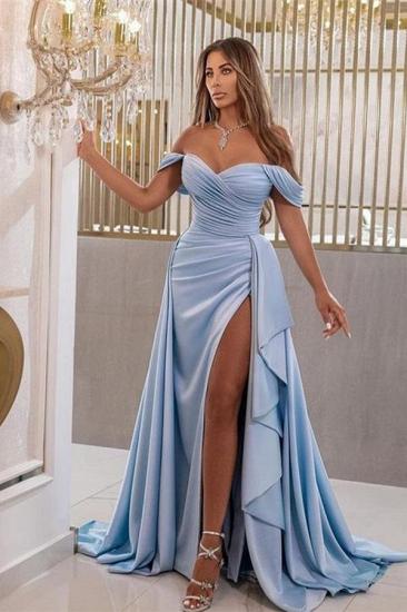 Elegante Abendkleider lang blau | Satin Ballkleider online_1