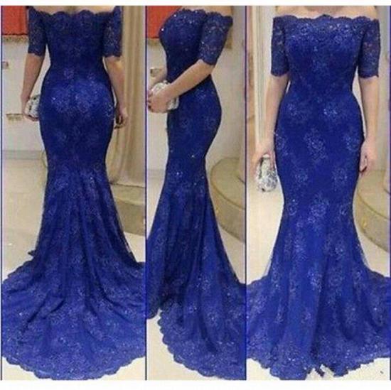 Royal Blue Mermaid Lace Long Evening Dress Sexy Off Shoulder Half Sleeve Prom Dresses_2