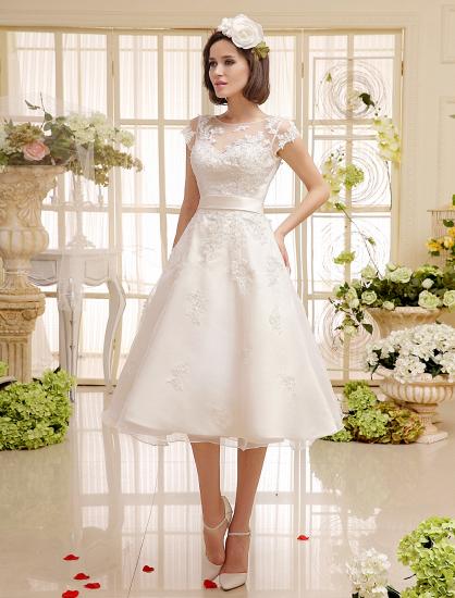Jewel Sleeveless Lace Appliques Knee-Length Backless Wedding Dresses_2