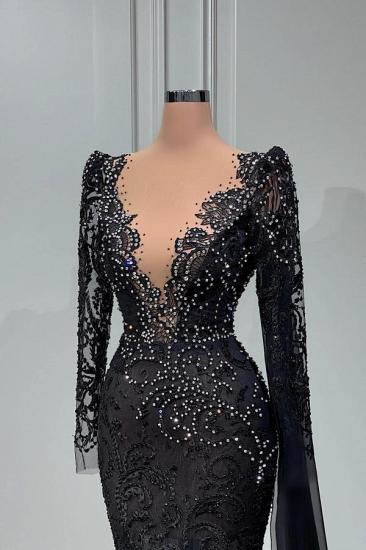 Elegante Abendkleider mit Ärmeln | Abschlussballkleider aus schwarzer Spitze_3