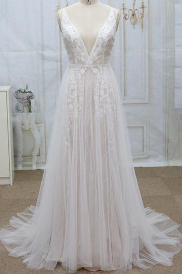 Sexy V-neck Straps Sleeveless Wedding Dress | Lace Appliques Tulle Bridal Gowns_2