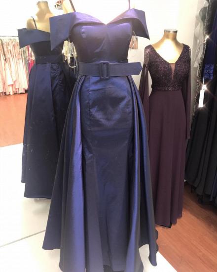 Royal Blue Off Shoulder Straps Evening Gown with Detachable Train Belt_2