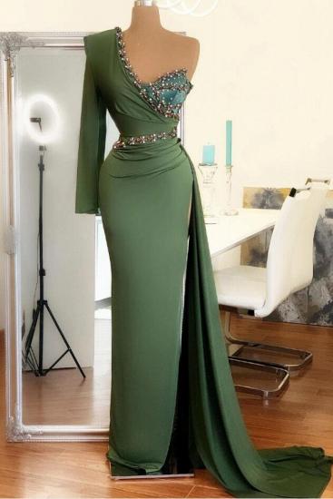 Stylish One Shoulder Mermaid Evening Gown Green Party Dress