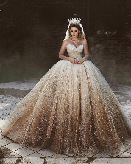Sparkly Tulle Floor-Length Wedding Dresses | Scoop Long Sleeves Bridal Dresses with Sequins_3