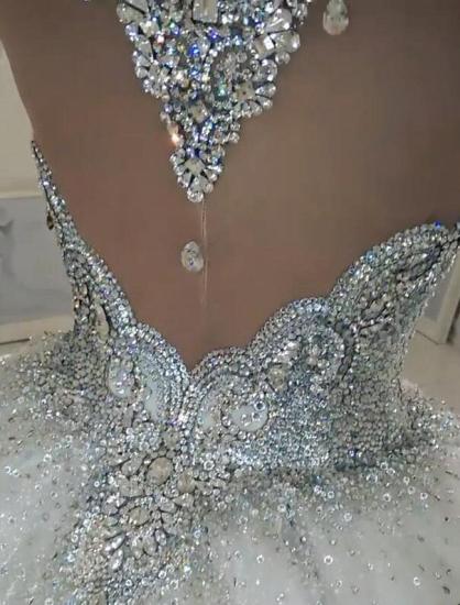 Glamouröse Brautkleider mit Stehkragen und Kristall | 2022 Kurzärmliges Brautballkleid aus transparentem Tüll_5