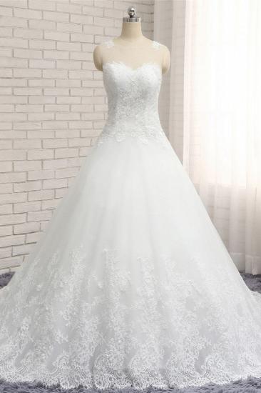 TsClothzone Chic White A-line Tulle Wedding Dresses Jewel Sleeveless Ruffle Bridal Gowns With Appliques On Sale_1