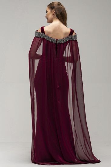 Elegant Burgundy Velvet Deep v-Neck Mermaid Evening Prom Dress with Sweep Cape_3