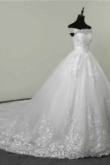 TsClothzone Ball Gown White Tulle Sleeveless Wedding Dresses Off-the-Shoulder Lace Appliques Bridal Gowns_4
