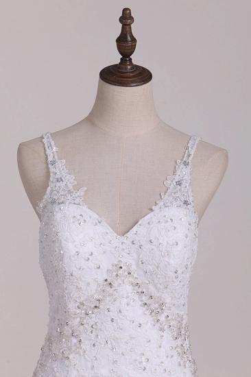 TsClothzone Glamorous Mermaid White Tulle Lace Wedding Dress Straps V-Neck Appliques Beadings Bridal Gowns On Sale_4