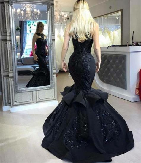 Sexy Black Mermaid Prom Dress Long Sequins Ruffles Party Gowns_4