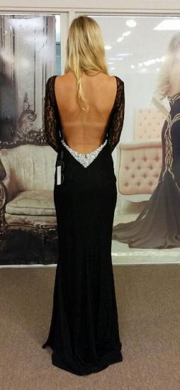 Black Bateau Spandex Evening Dresses Backless Long Sleeves 2022 Prom Dresses_2