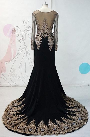 Black Long Sleeve Applique 2022 Evening Dresses Sweep Train Elegant Charming Prom Gowns_3