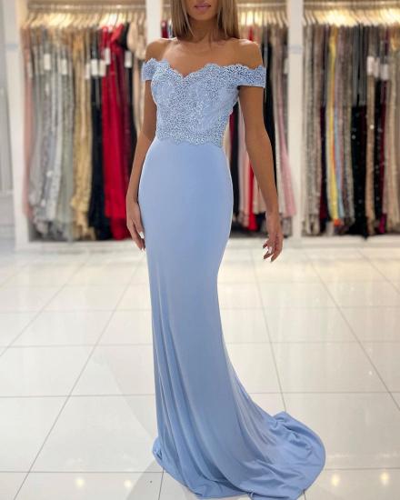 Mermaid Blue Floor Long Evening Dress | Homecoming Dresses With Lace_2