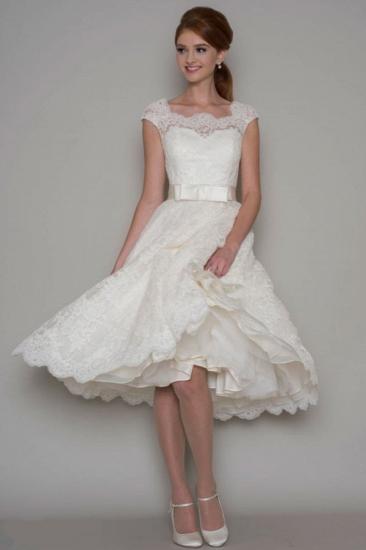 Cap Sleeves White Lace Appliques Aline Short wedding Dress_1